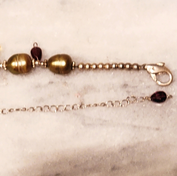 Citrine Peridot Garnet Pearl Ocean Jasper Sterling Necklace Adjustable 16 to 19" - Picture 5 of 5